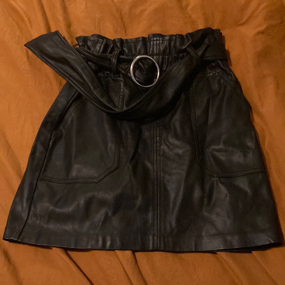 Zara TRF Black Leather Skirt with Belt XS